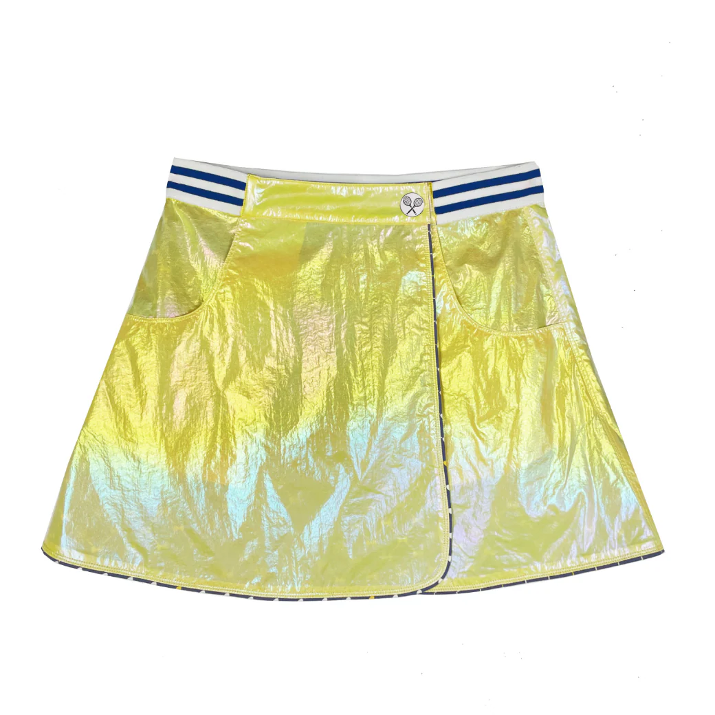 Reversible Tennis Skirt - Navy Bows & Yellow Lurex - Image 15