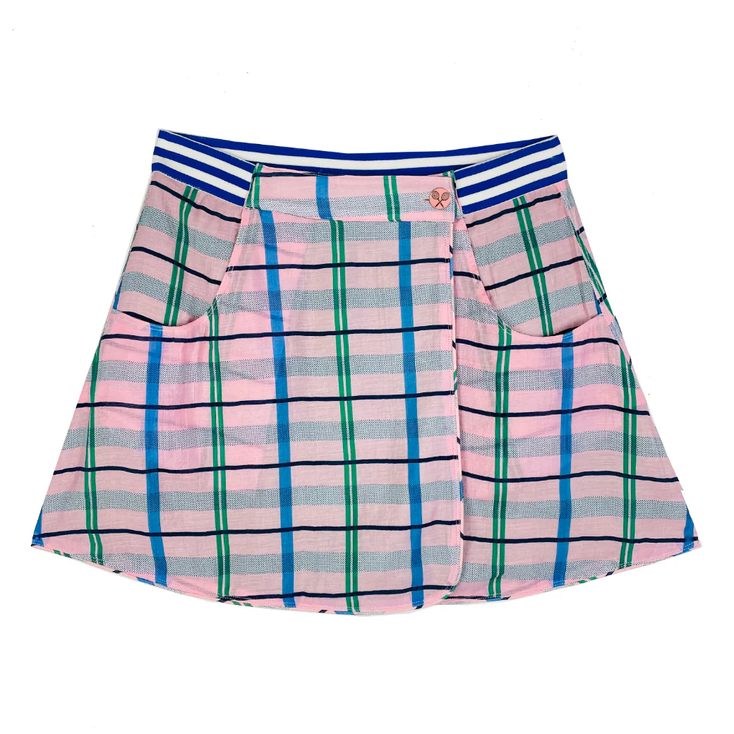 Reversible Tennis Skirt - Pink Plaid & Green Lurex - Image 11