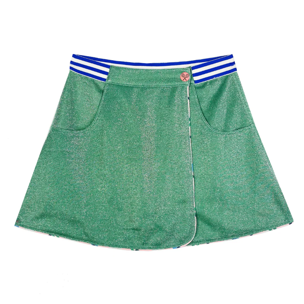 Reversible Tennis Skirt - Pink Plaid & Green Lurex - Image 12