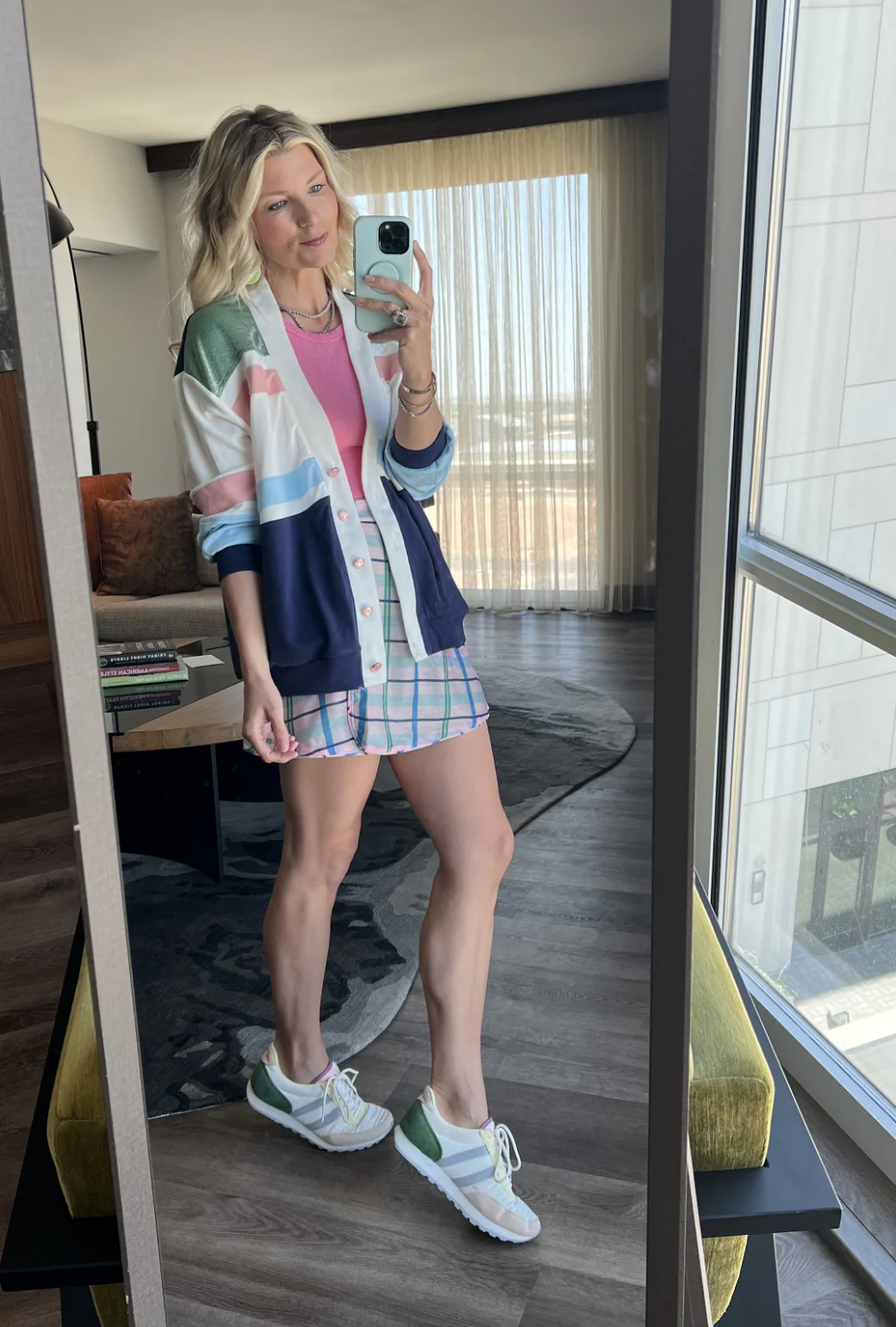 Reversible Tennis Skirt - Pink Plaid & Green Lurex - Image 5