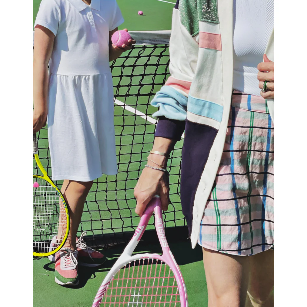 Reversible Tennis Skirt - Pink Plaid & Green Lurex - Image 8
