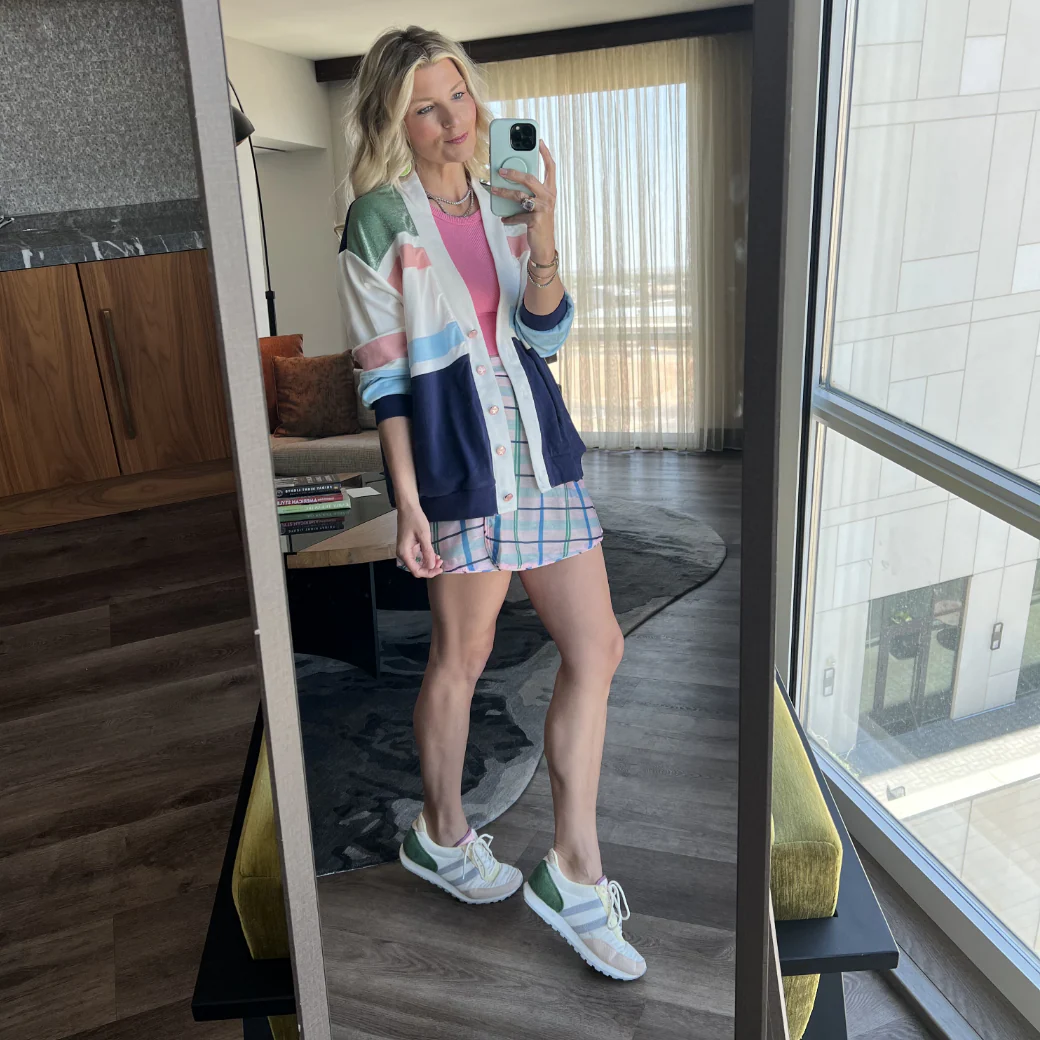 Reversible Tennis Skirt - Pink Plaid & Green Lurex - Image 9