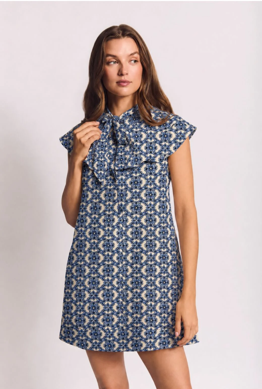 Ruffle Collar MINI Dress - Blue Lattice - Image 3