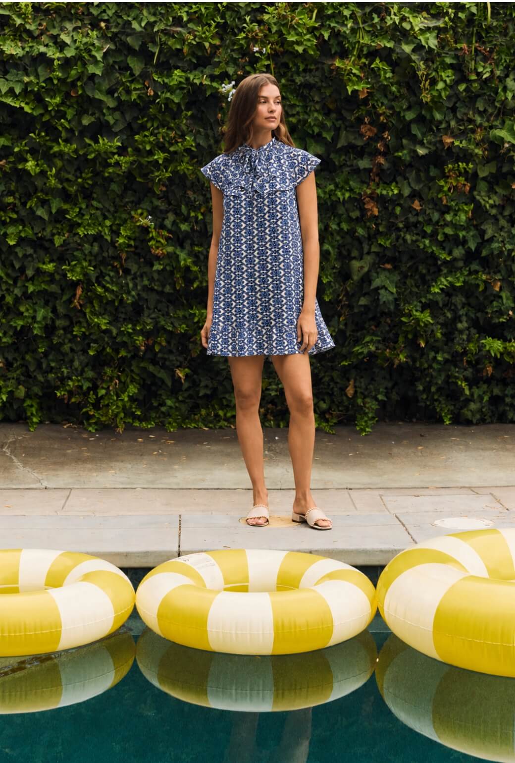 Ruffle Collar MINI Dress - Blue Lattice - Image 4