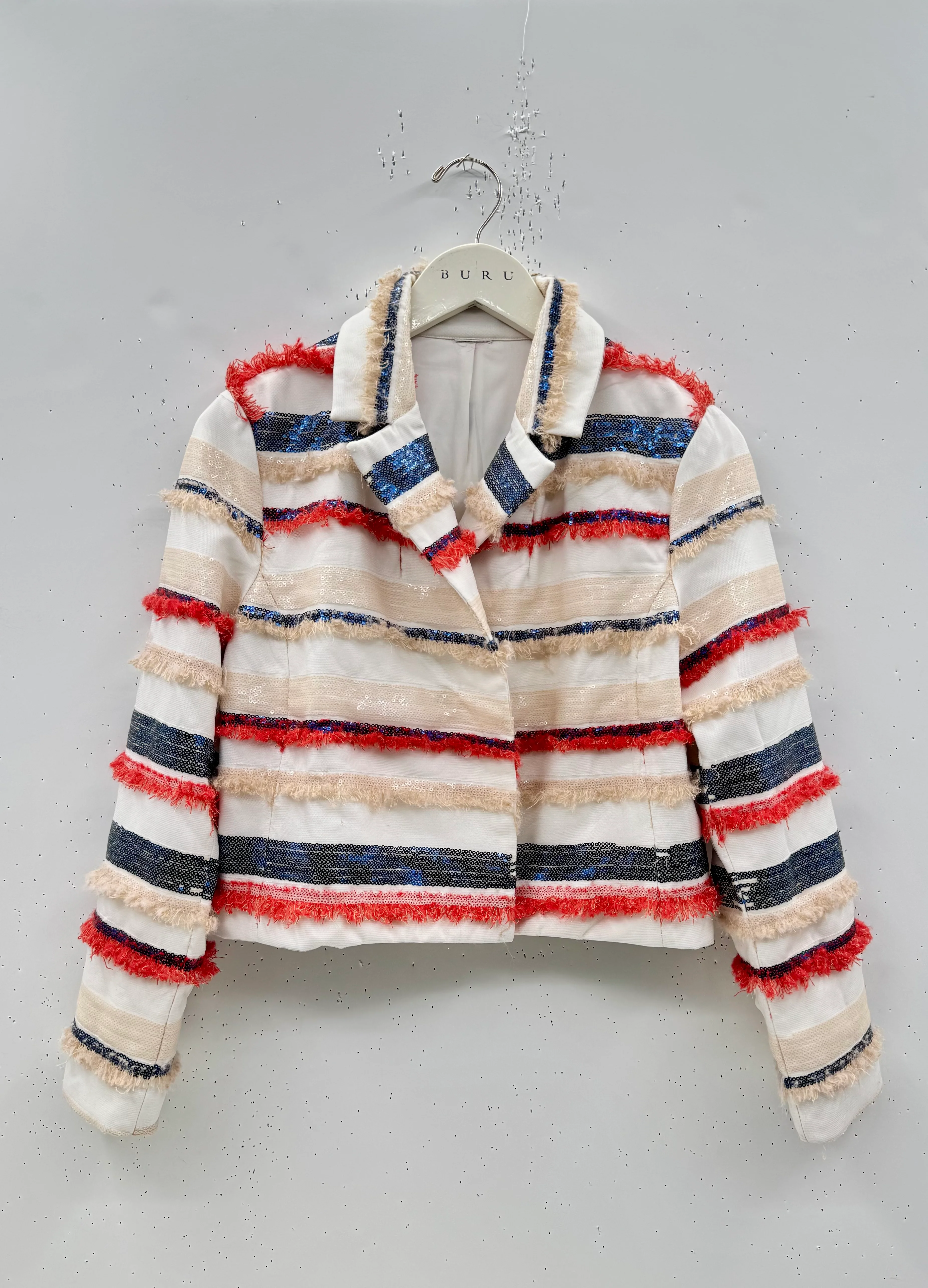 Cropped Blazer - Coral Fringe & Sequin