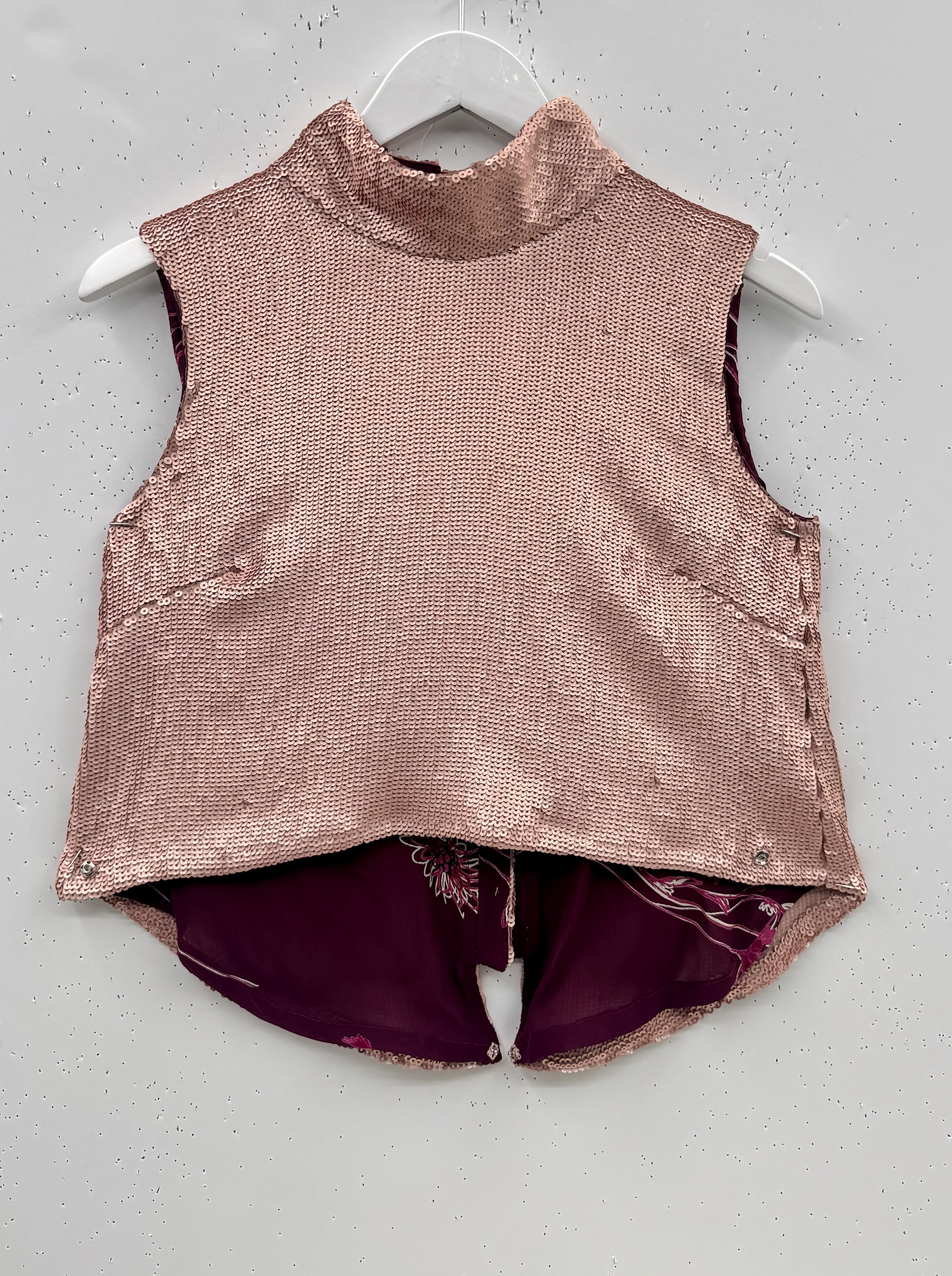 Cropped Sleeveless Mod Top - Blush Sequin