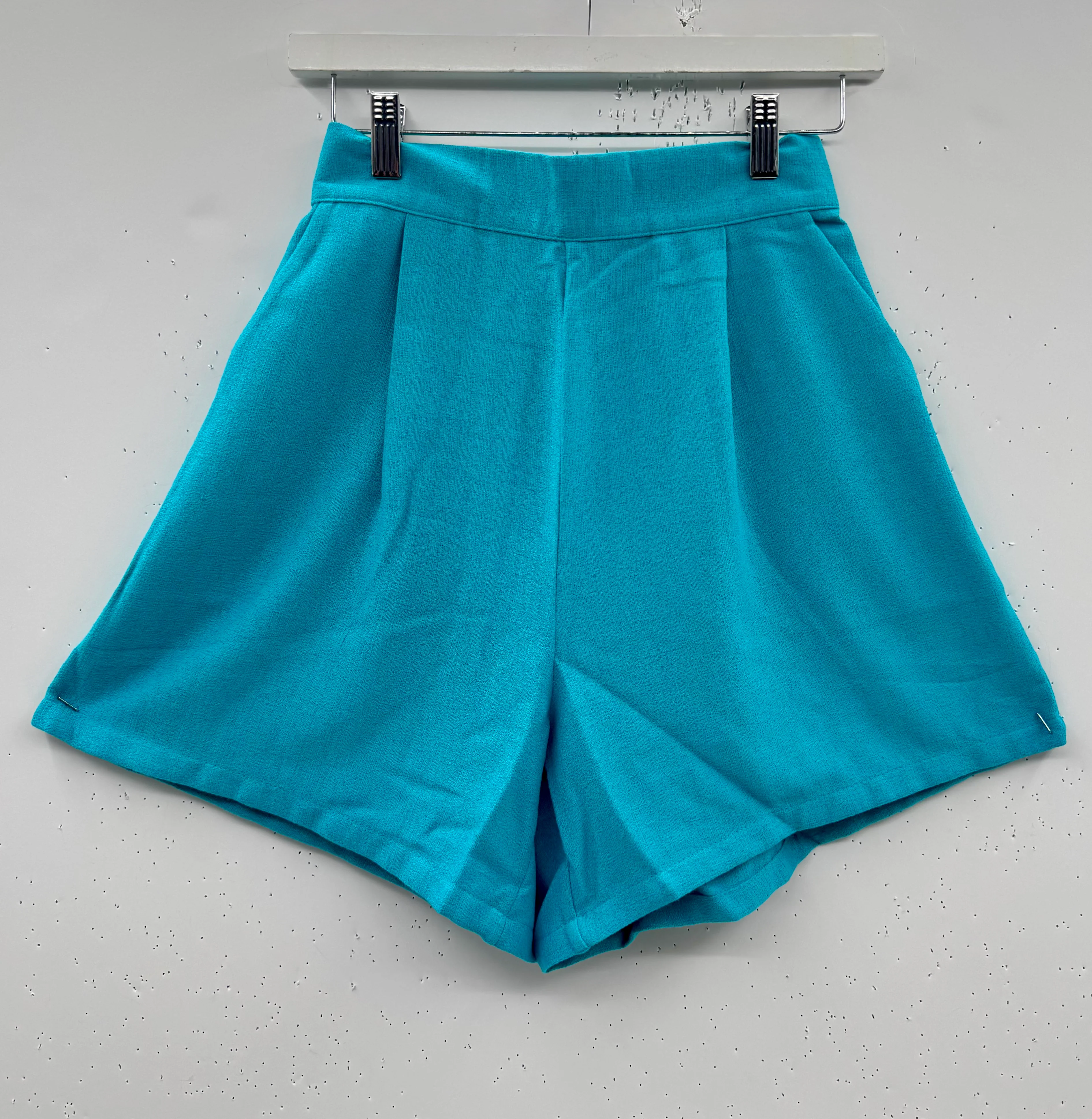 Flat Front Everyday Shorts - Aqua Faux Linen
