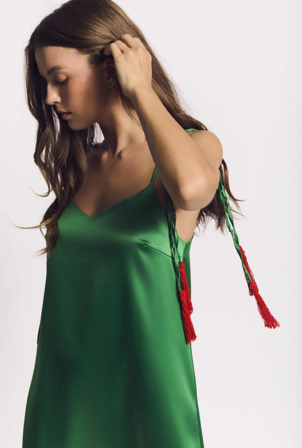 Satin Tassel Mini Dress - Kelly Green - Image 6