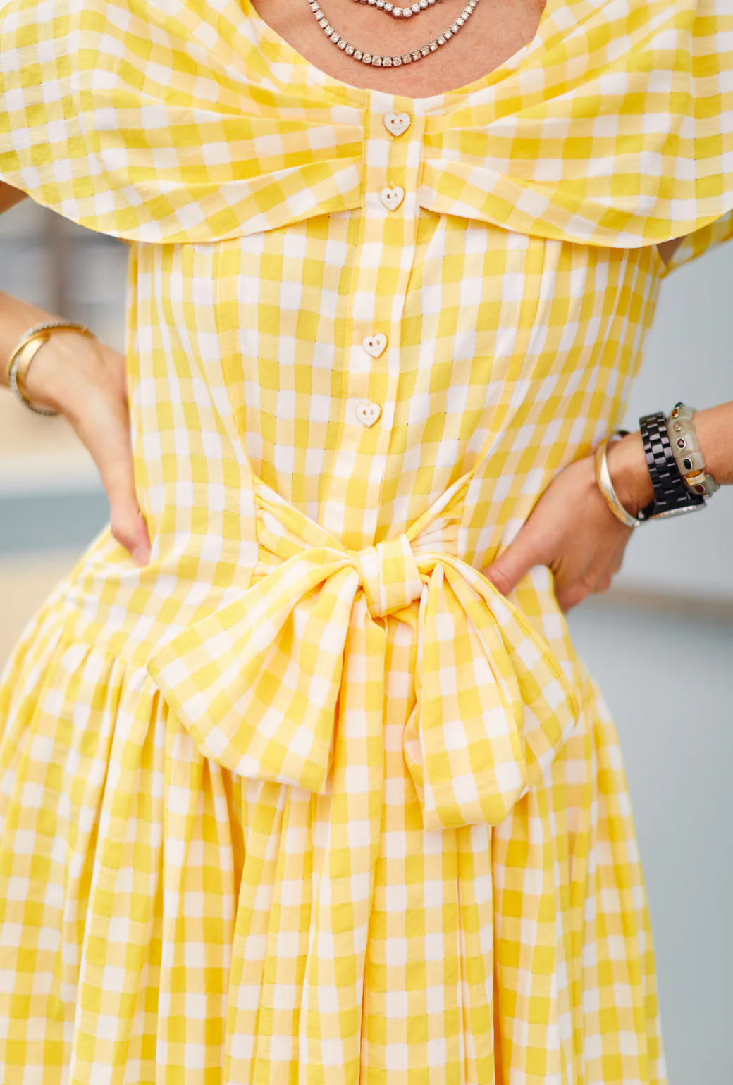 Shawl Dress MIDI - Yellow Gingham - Image 2