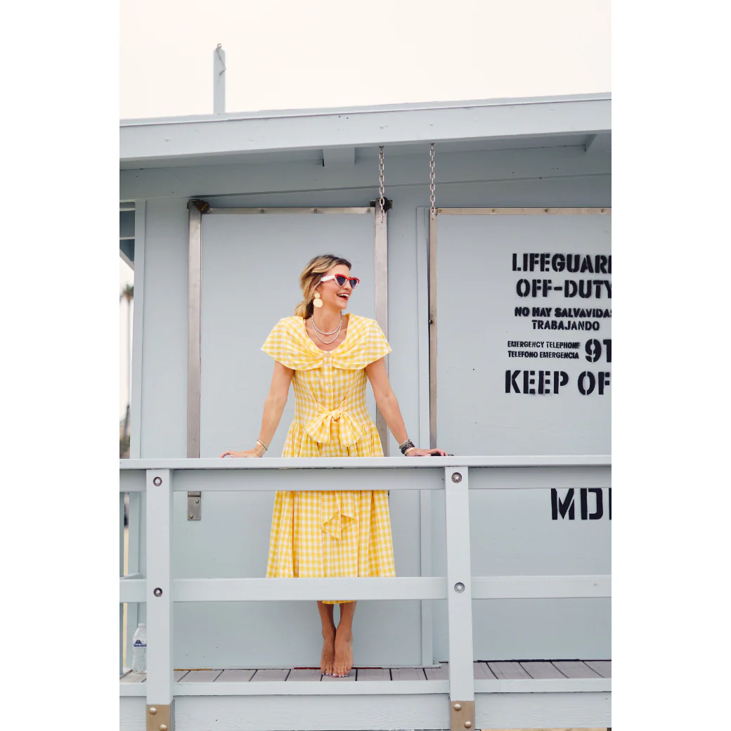 Shawl Dress MIDI - Yellow Gingham - Image 6
