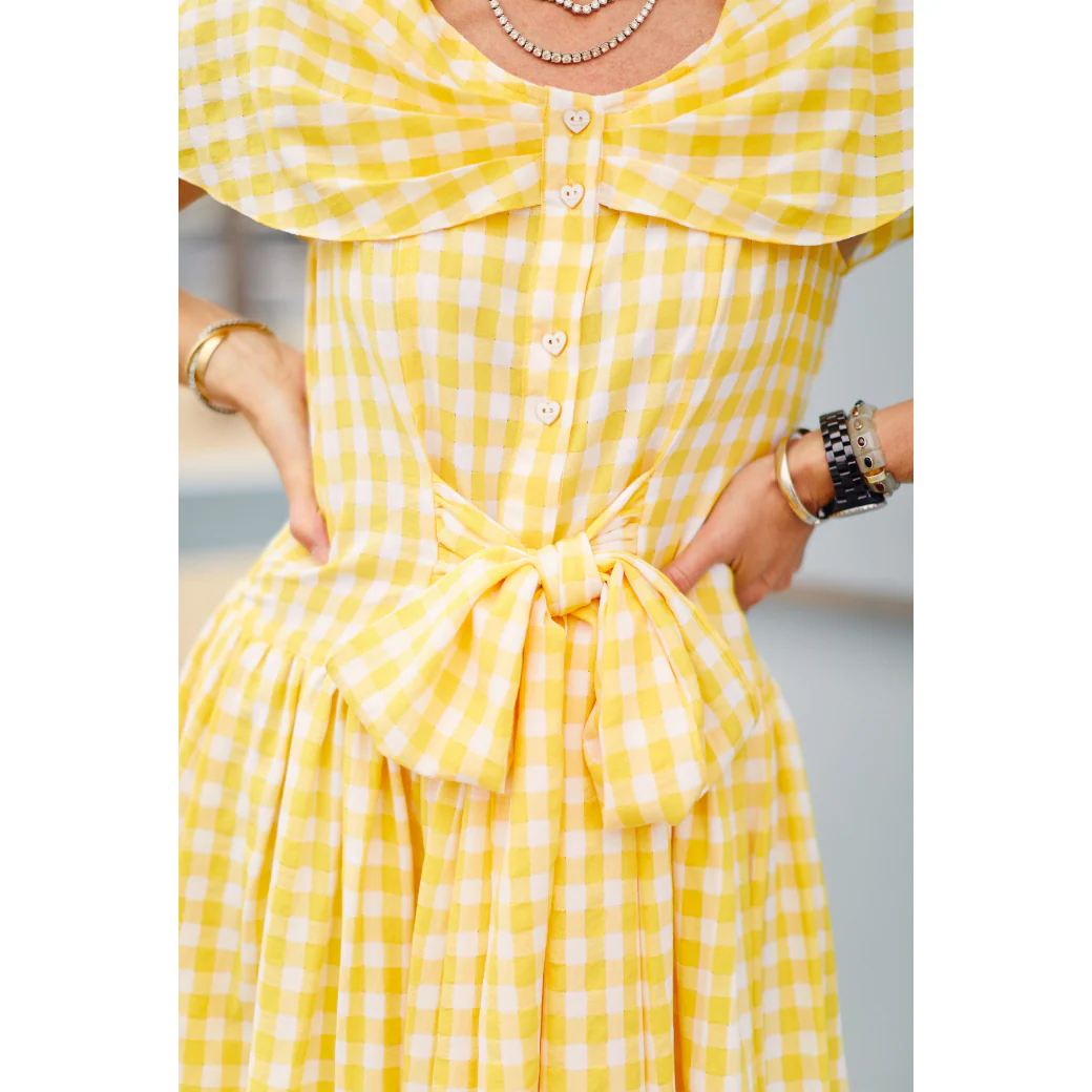 Shawl Dress MIDI - Yellow Gingham - Image 7