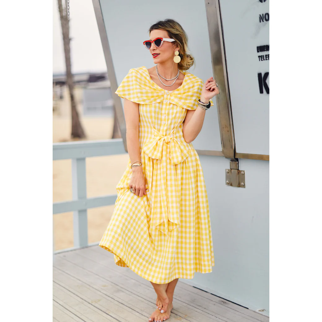 Shawl Dress MIDI - Yellow Gingham - Image 8