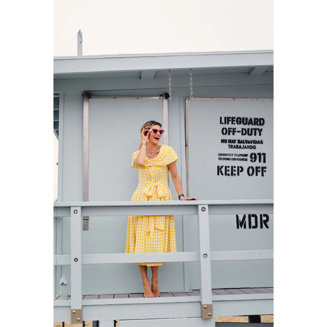 Shawl Dress MIDI - Yellow Gingham - Image 9