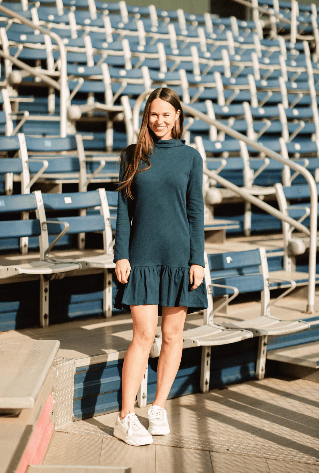 Side Zip Turtleneck Dress MINI - Navy - Image 3