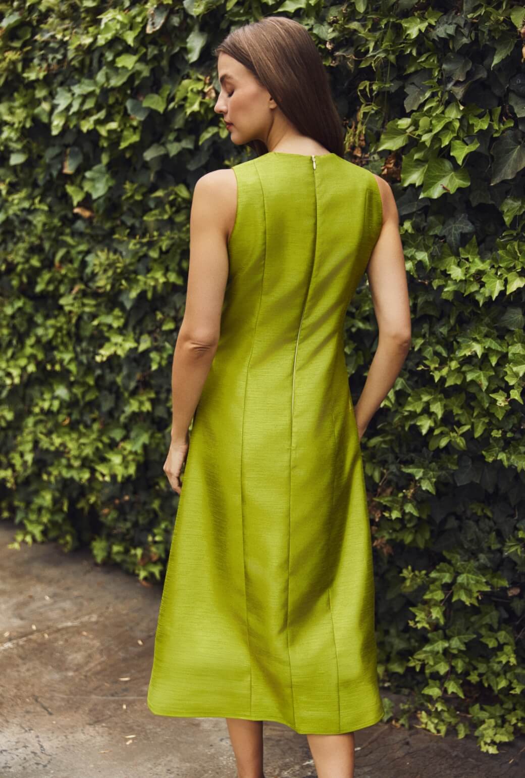 Sleeveless Deco Dress MIDI - Green Taffeta - Image 5