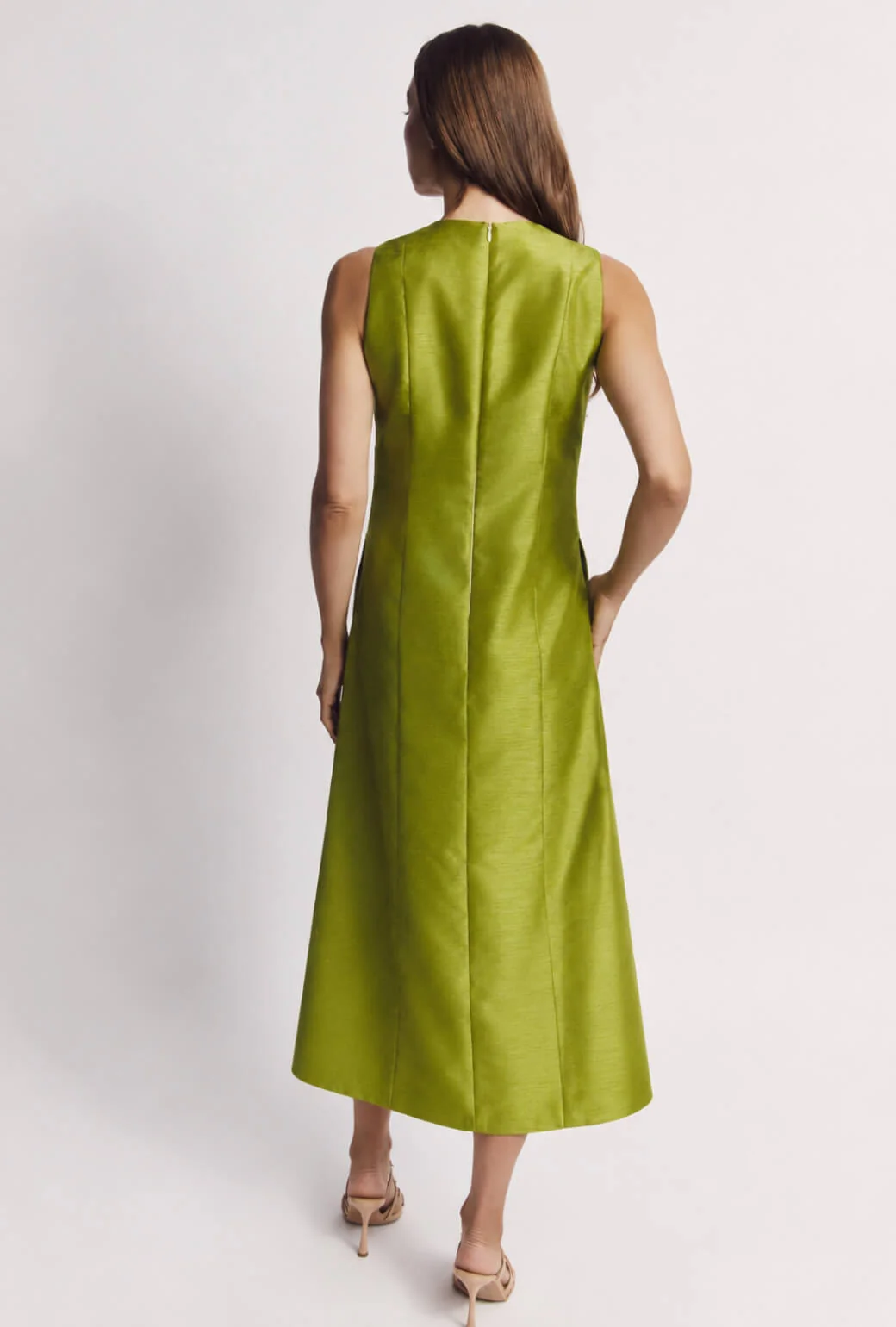 Sleeveless Deco Dress MIDI - Green Taffeta - Image 8