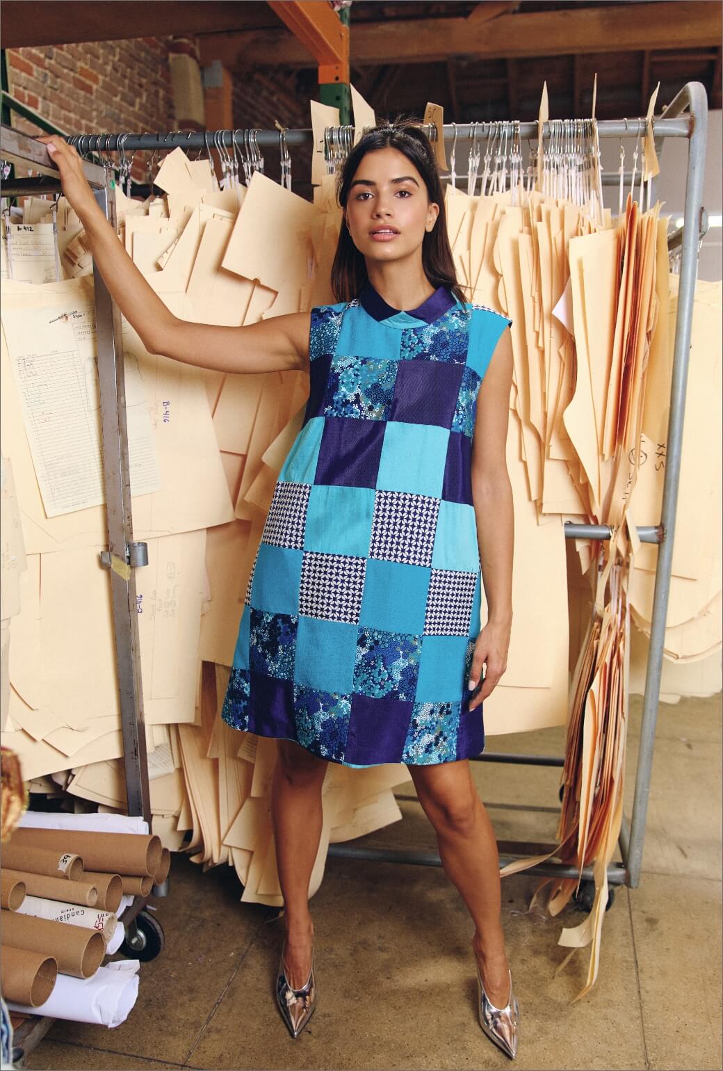 Sleeveless Mod Dress - BURU Le Bleu Patchwork - Image 5