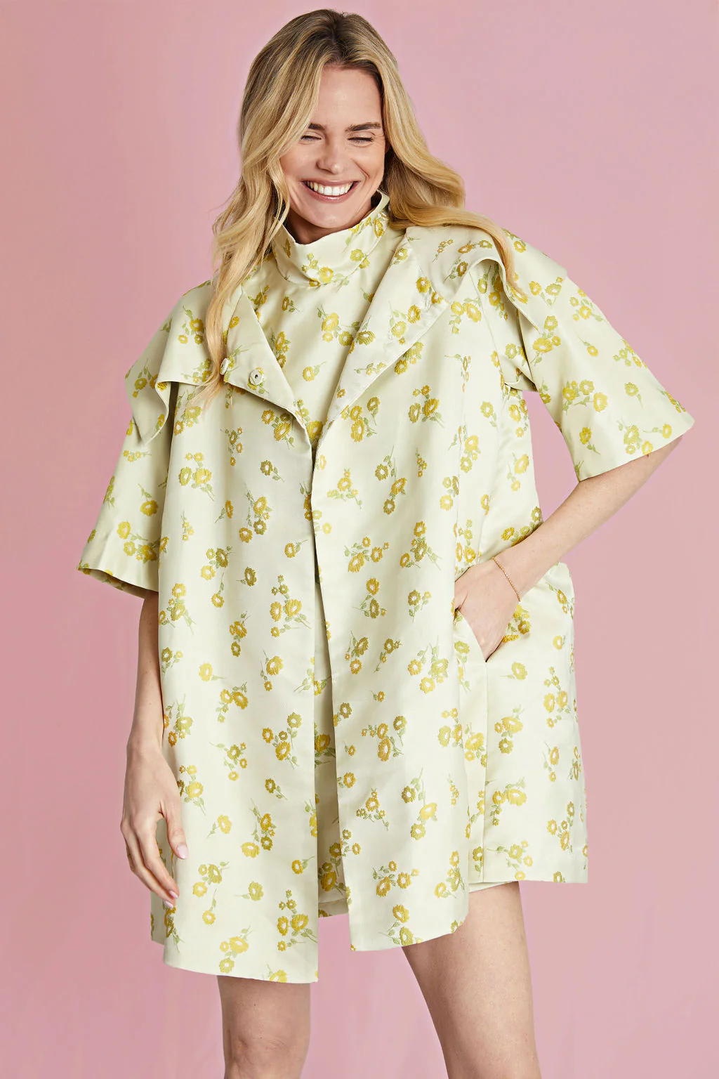 Sleeveless Mod Dress - Citron Floral Jacquard - Image 3