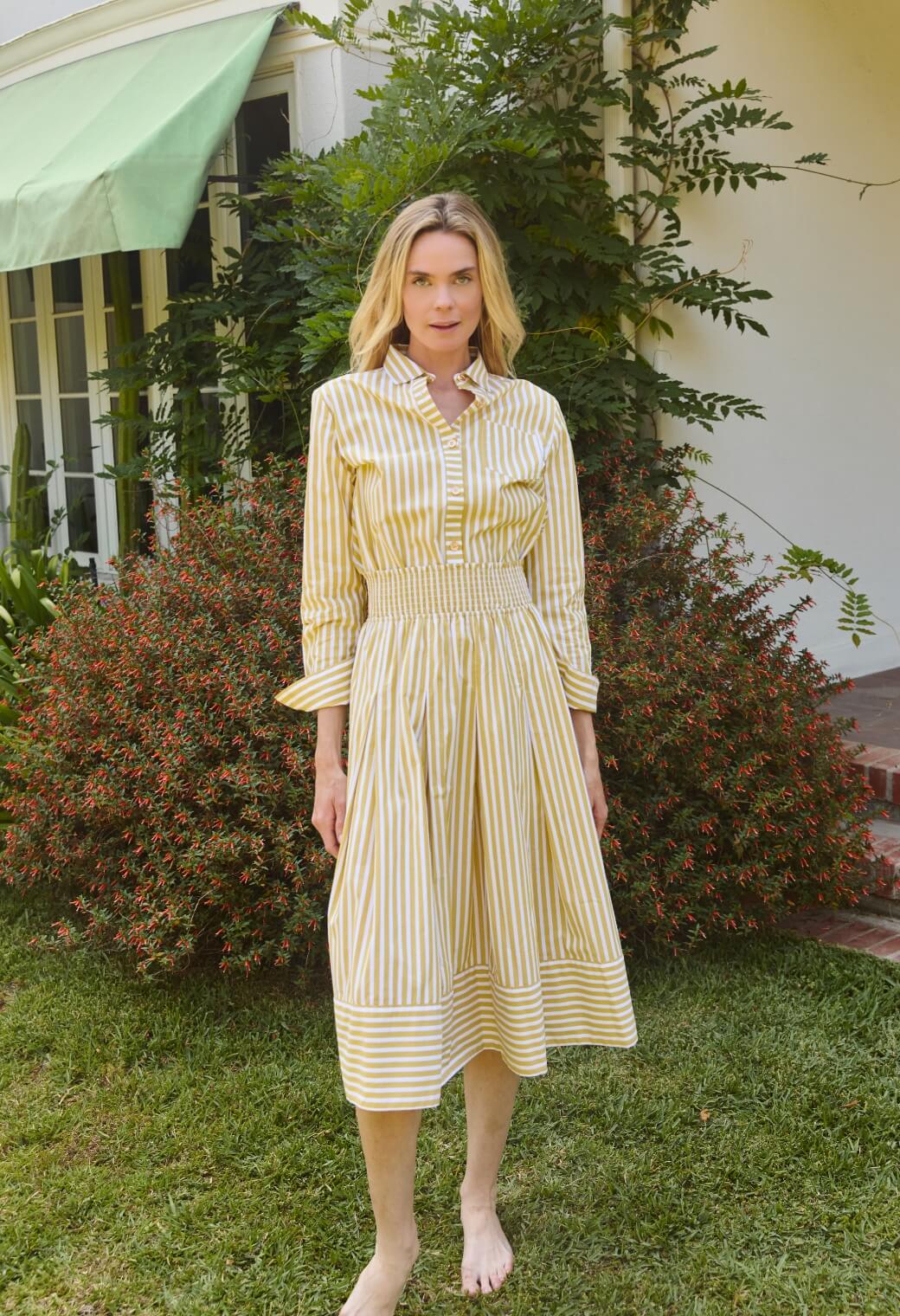 Smocked Waist MIDI Skirt - Citron Stripe - Image 2