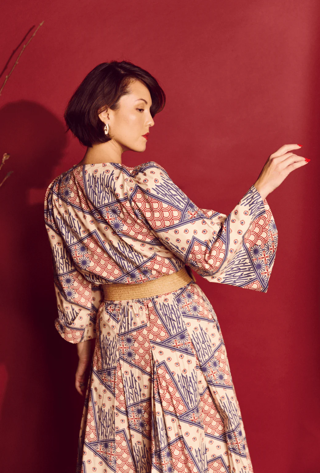 Smocked Waist MIDI Skirt - Indigo Circles - Image 4