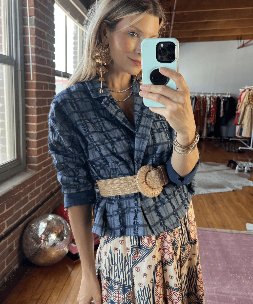 Smocked Waist MIDI Skirt - Indigo Circles - Image 7