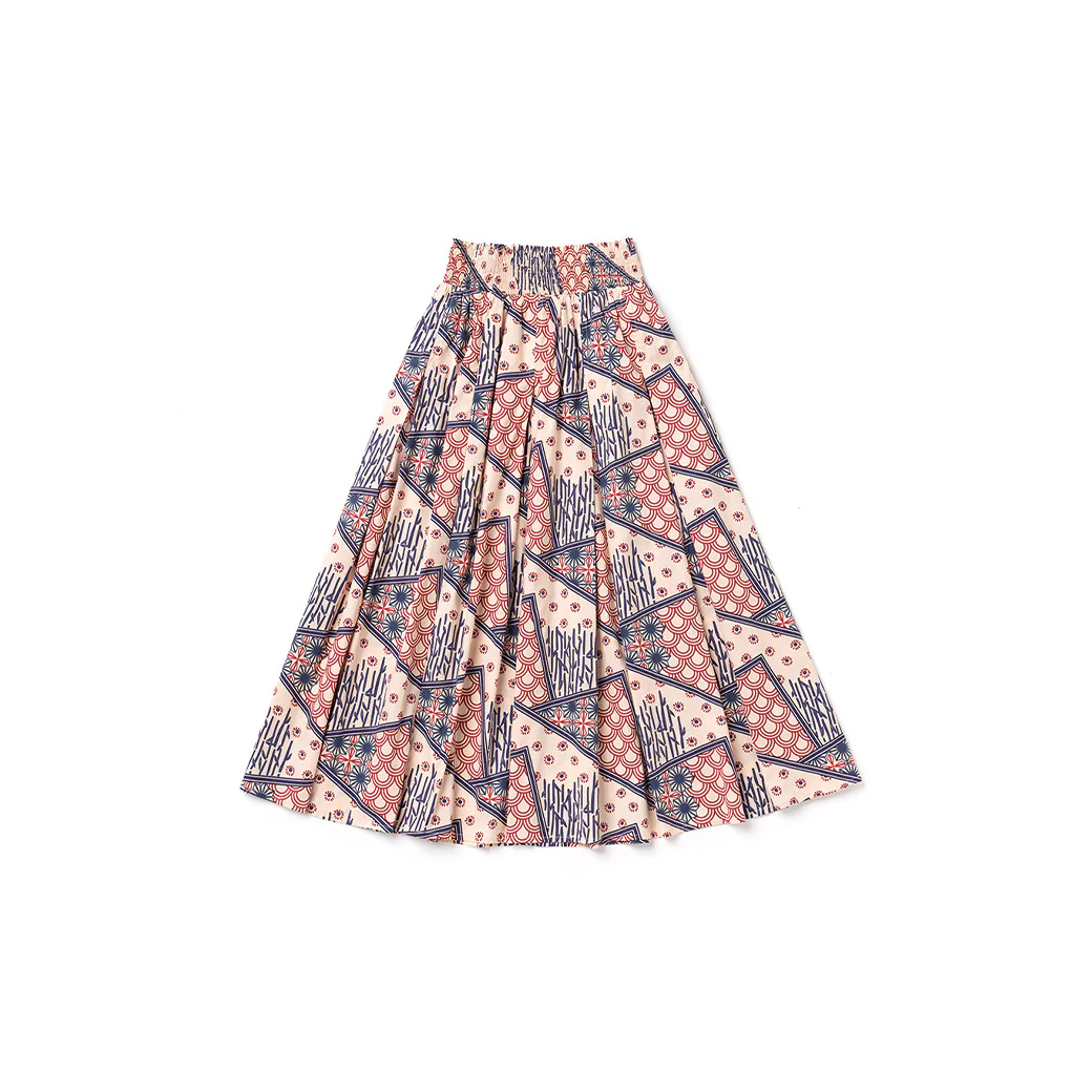 Smocked Waist MIDI Skirt - Indigo Circles - Image 8