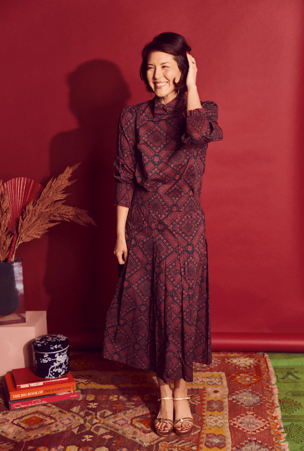 Smocked Waist MIDI Skirt - Indigo Floral - Image 3