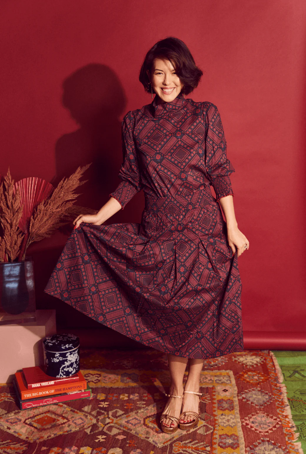 Smocked Waist MIDI Skirt - Indigo Floral - Image 4
