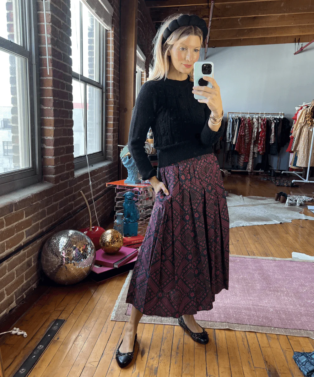 Smocked Waist MIDI Skirt - Indigo Floral - Image 6