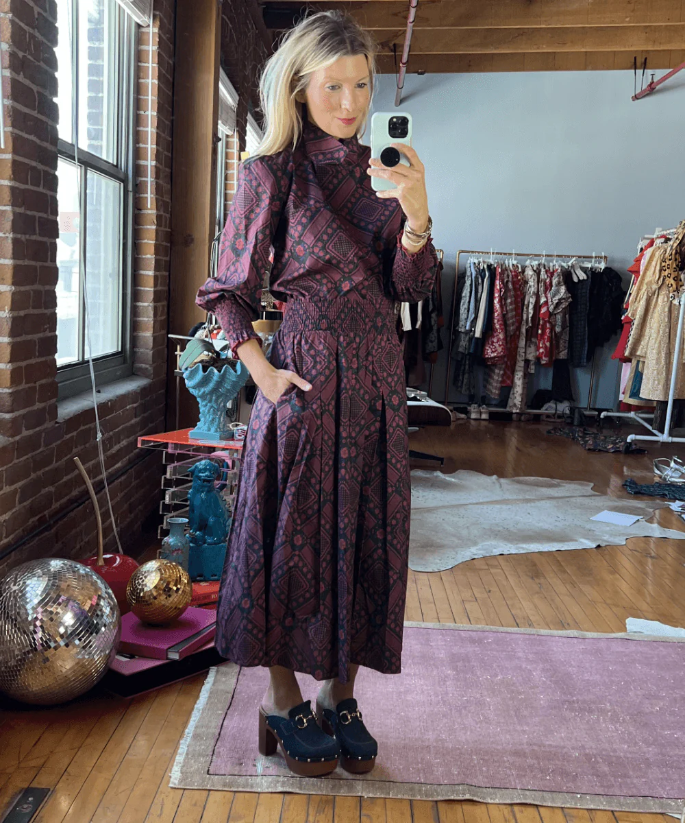 Smocked Waist MIDI Skirt - Indigo Floral - Image 7