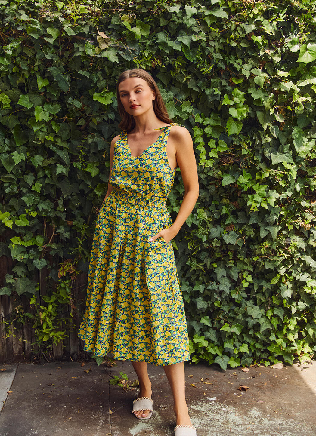 Smocked Waist MIDI Skirt - Yellow Tulip - Image 2