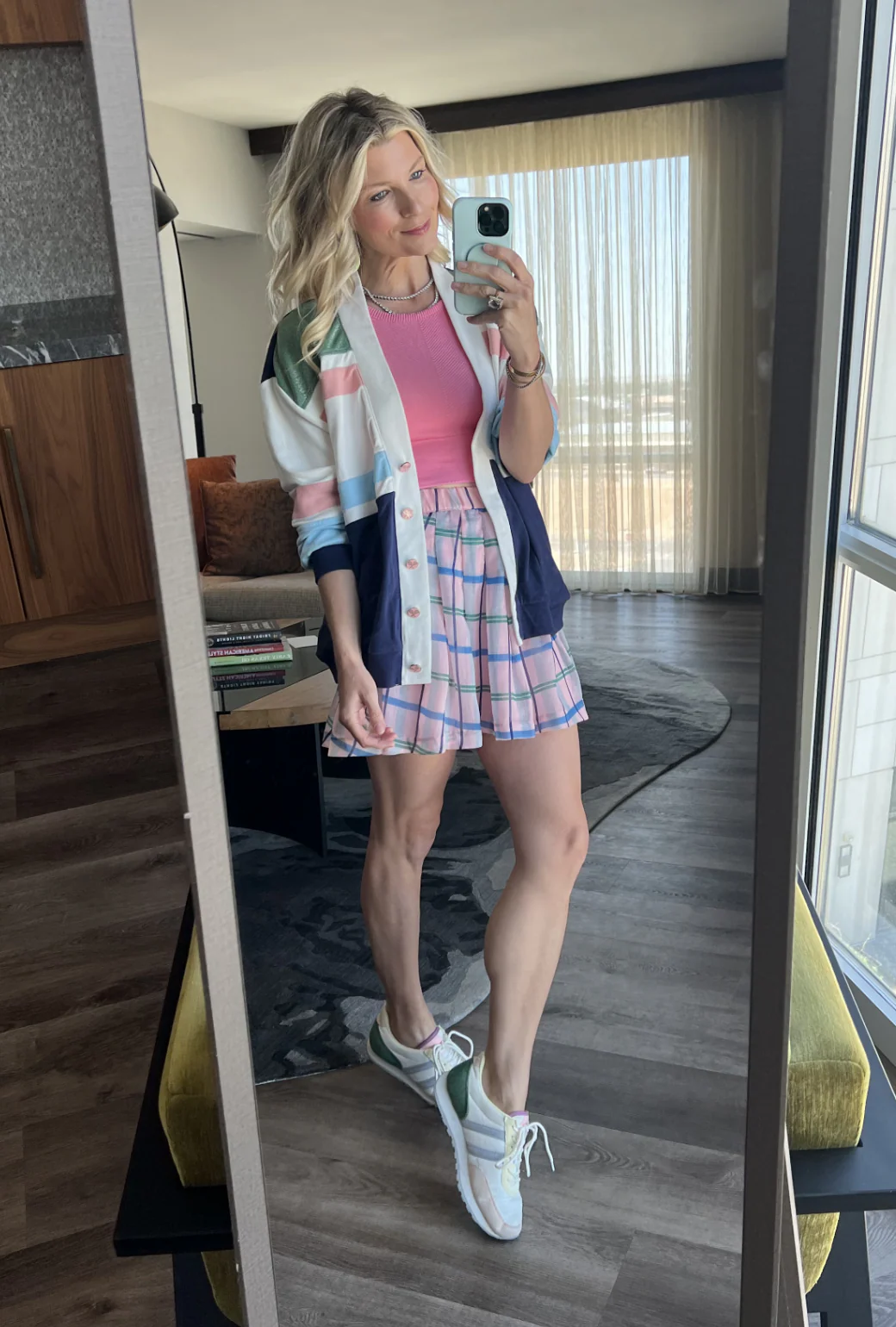 The Classic Pleated Tennis Skirt - Pink & Blue Plaid - Image 2