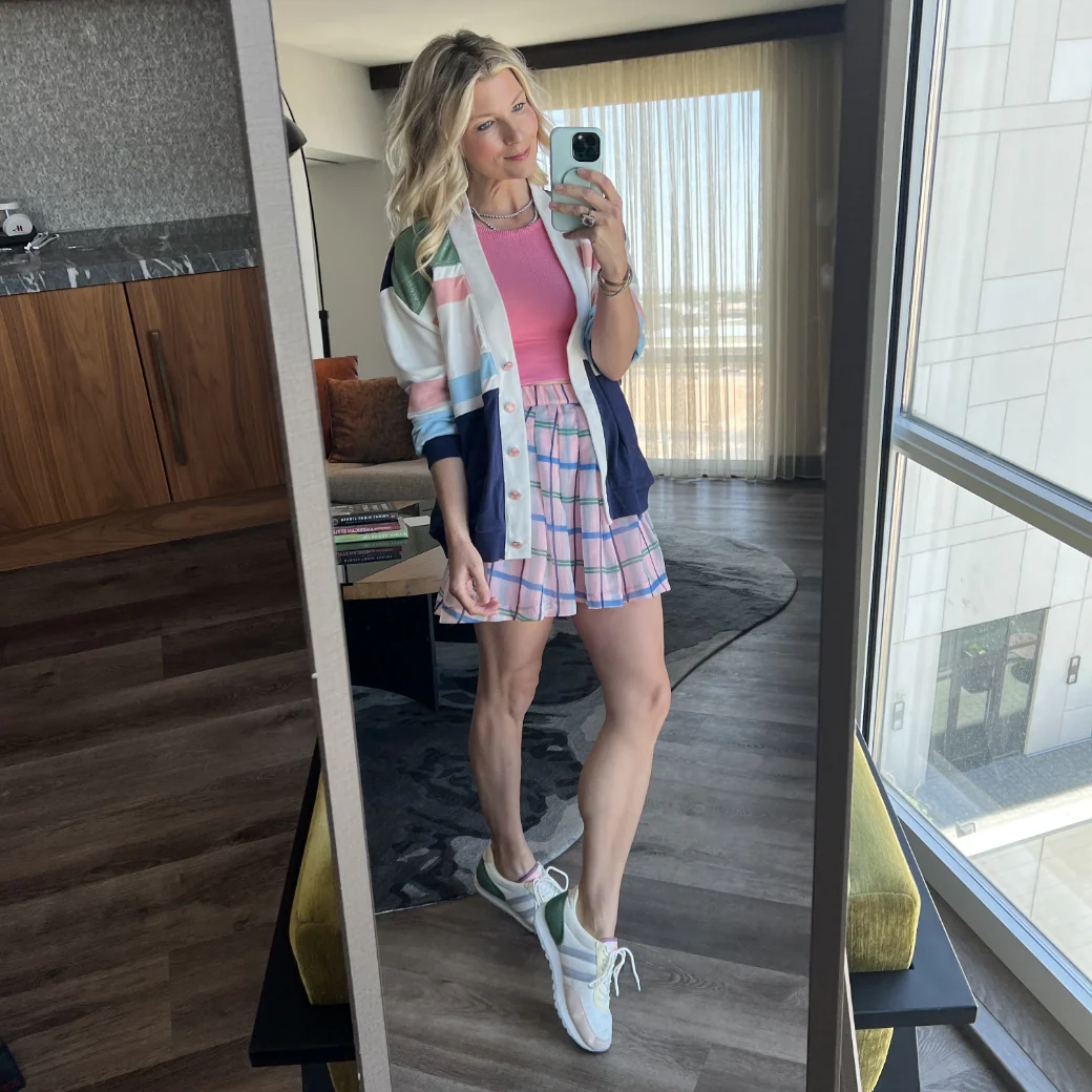 The Classic Pleated Tennis Skirt - Pink & Blue Plaid - Image 4