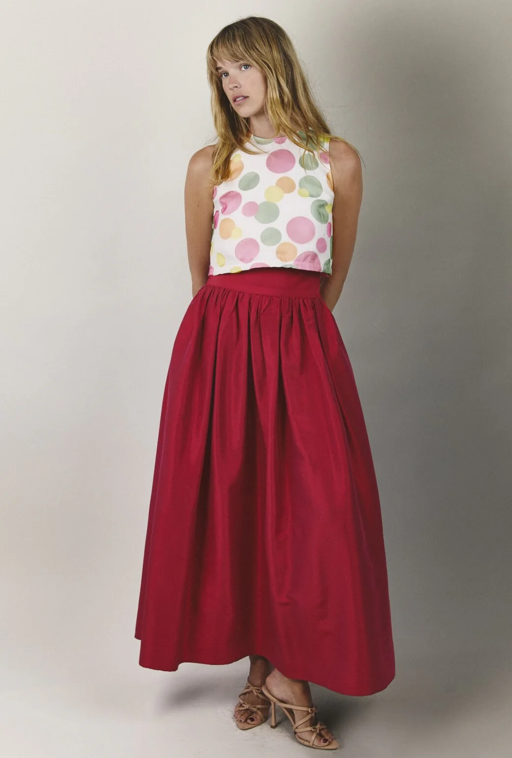 The Marilyn Skirt Maxi - Magenta Linen Taffeta - Image 5