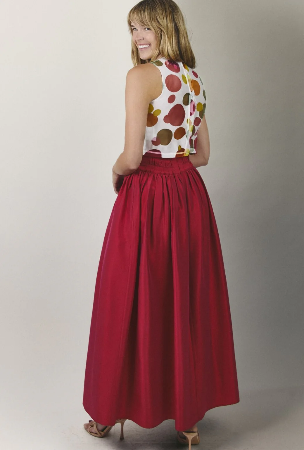 The Marilyn Skirt Maxi - Magenta Linen Taffeta - Image 6