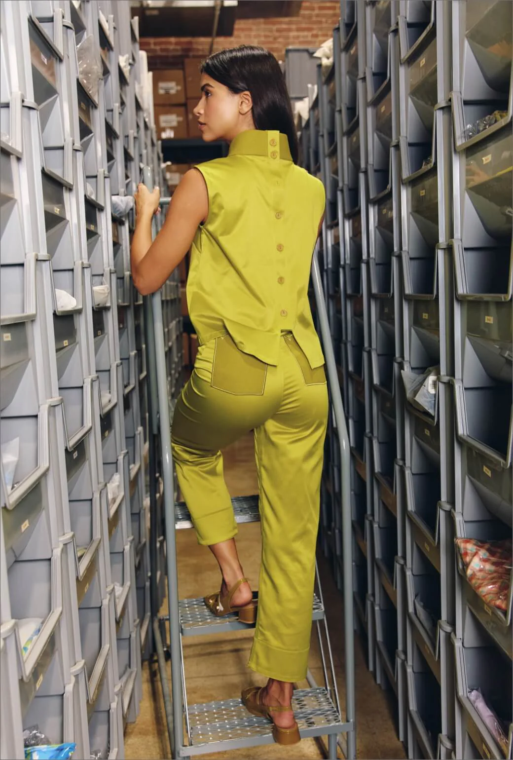 The Patch Pocket Charlie Pant - Chartreuse Sateen - Image 5