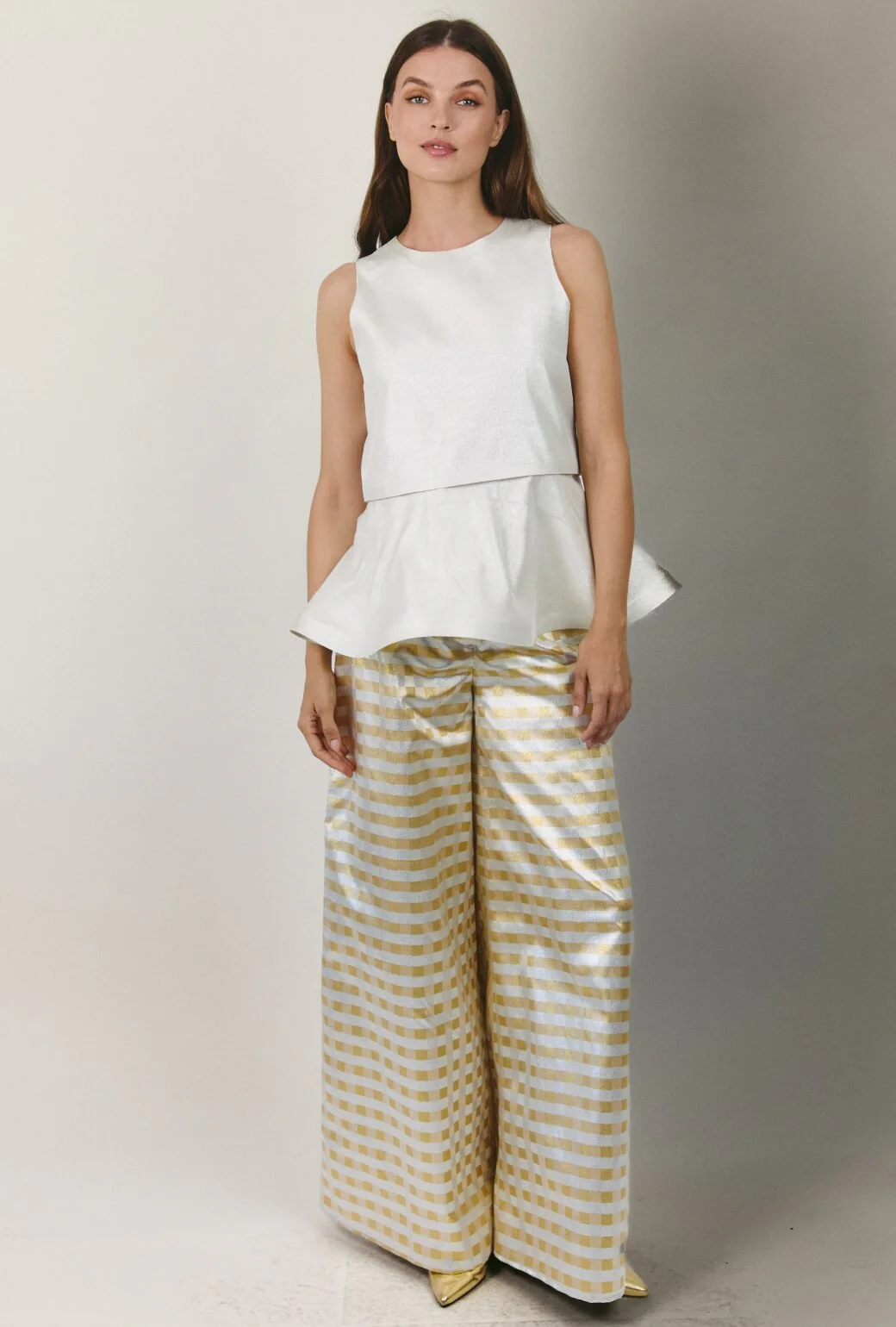 The Wide Leg Trouser - Checkerboard Brocade
