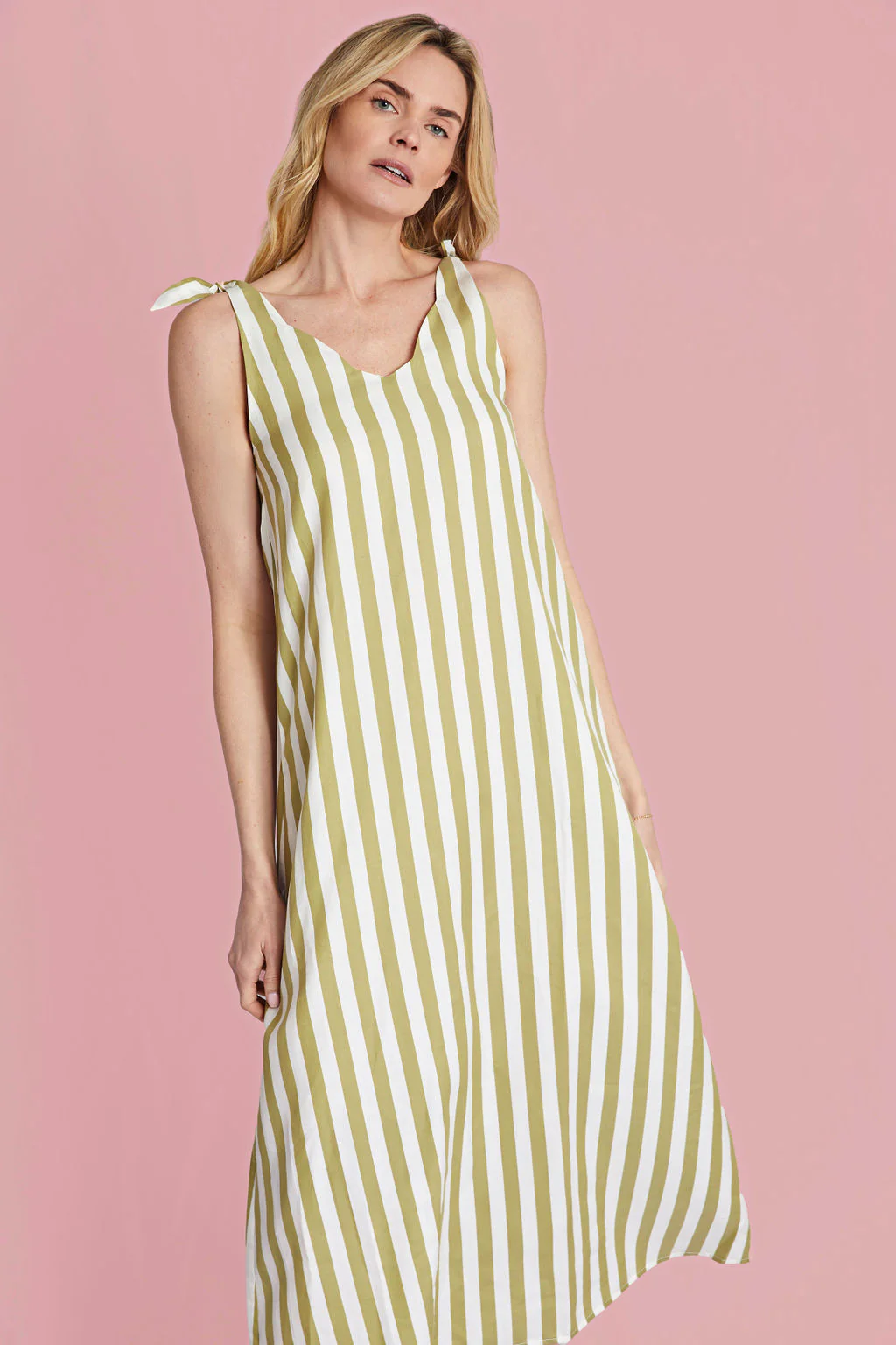 Tie Tank Dress Maxi - DIL - Sage Stripe