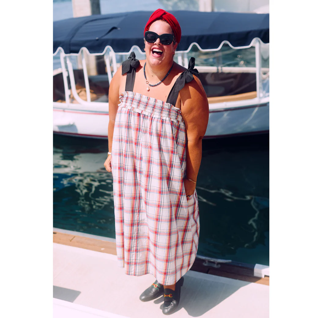 Tie Top MIDI Dress - Primary Plaid - Image 10