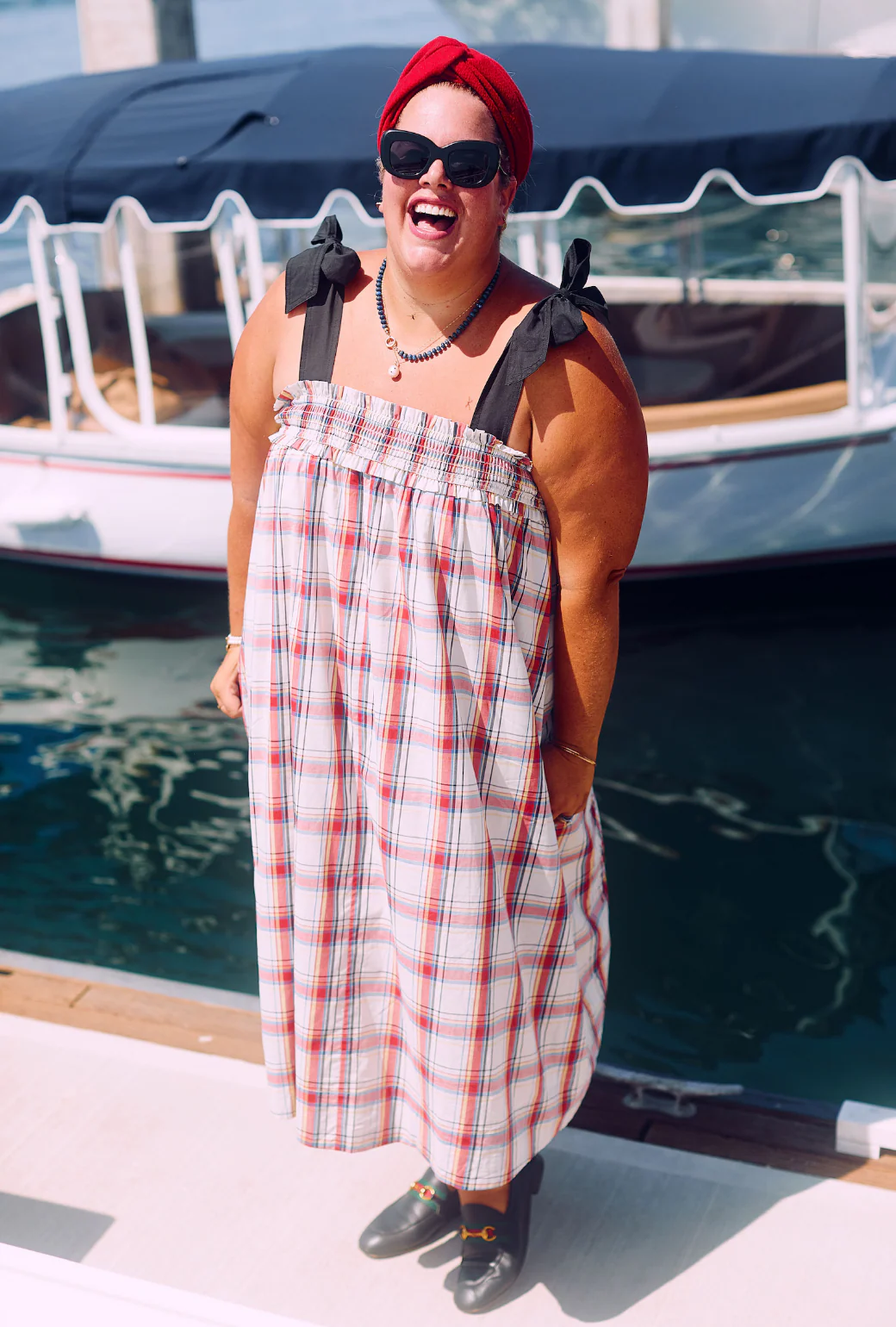 Tie Top MIDI Dress - Primary Plaid - Image 5