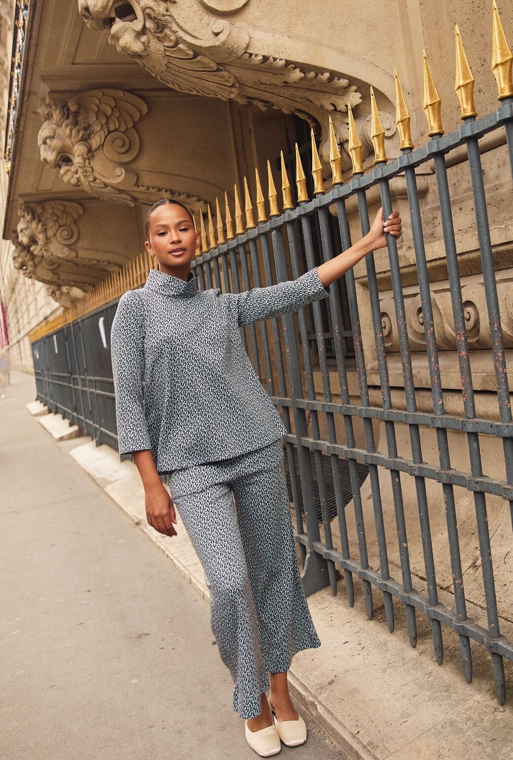 Wide Leg Knit Trouser - Blue & Brown Cheetah Knit - Image 3