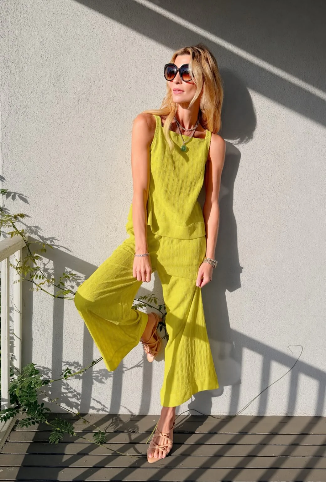 Wide Leg Knit Trouser - Courtside Yellow Knit - Image 2