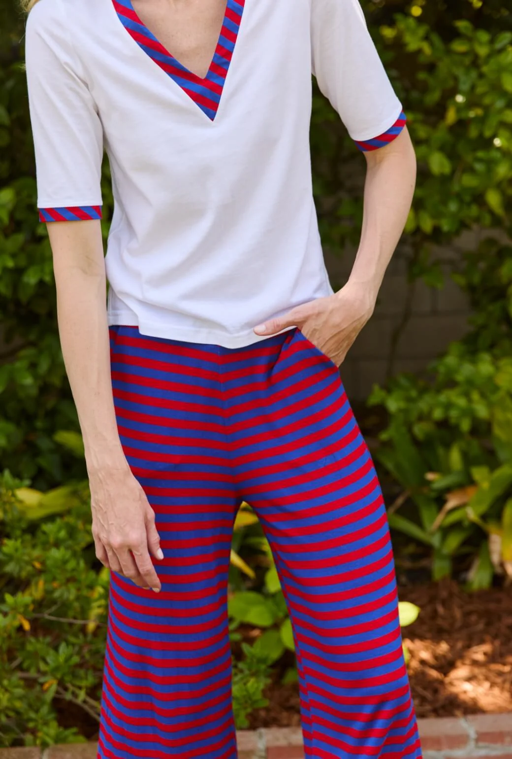 Wide Leg Knit Trouser - Red & Blue Stripe - Image 3