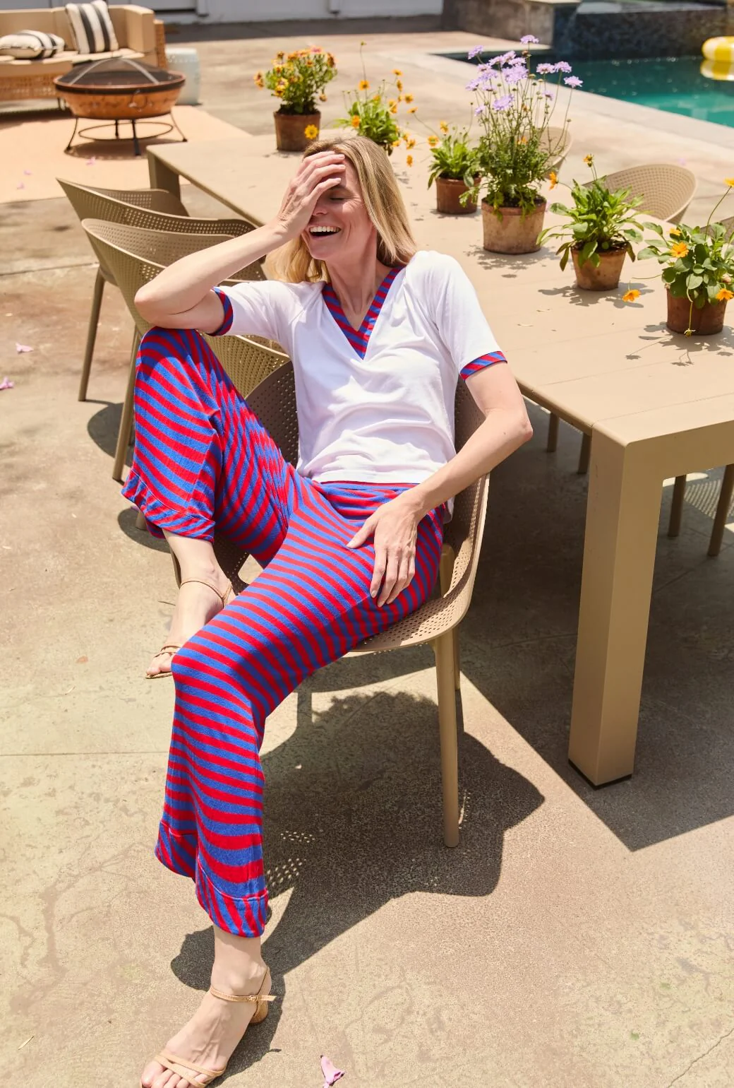 Wide Leg Knit Trouser - Red & Blue Stripe - Image 4