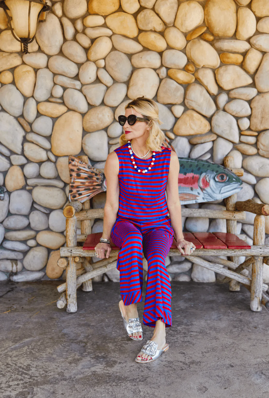 Wide Leg Knit Trouser - Red & Blue Stripe - Image 7