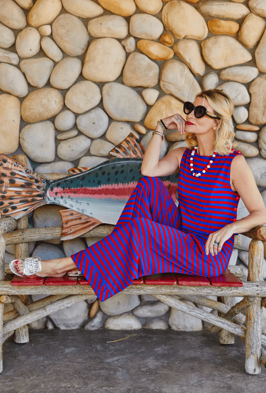 Wide Leg Knit Trouser - Red & Blue Stripe - Image 8