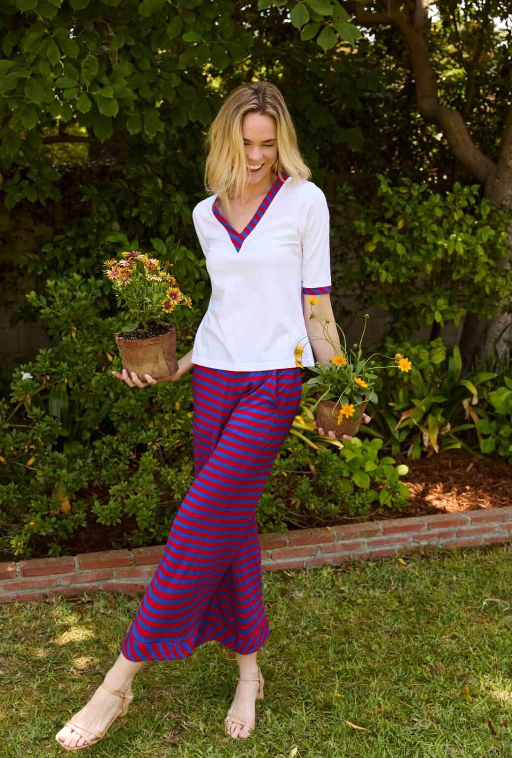 Wide Leg Knit Trouser - Red & Blue Stripe - Image 9