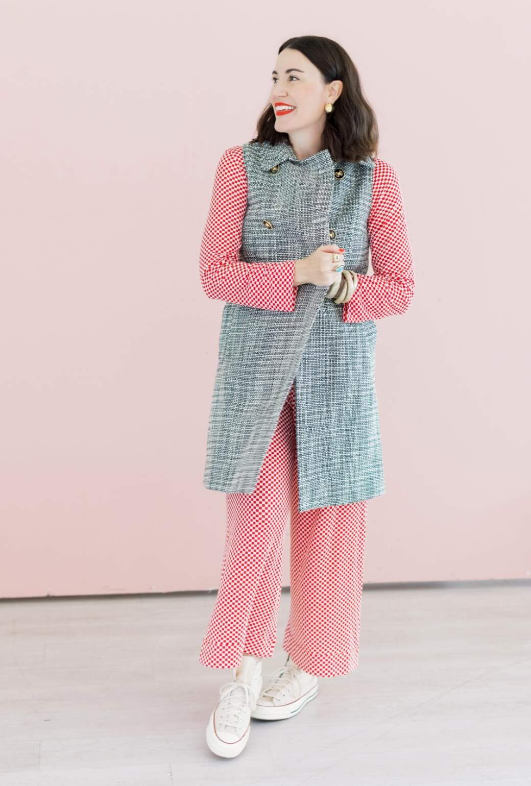 Buru x Val Wide Leg Knit Trouser - Red & White Checkerboard - Image 5
