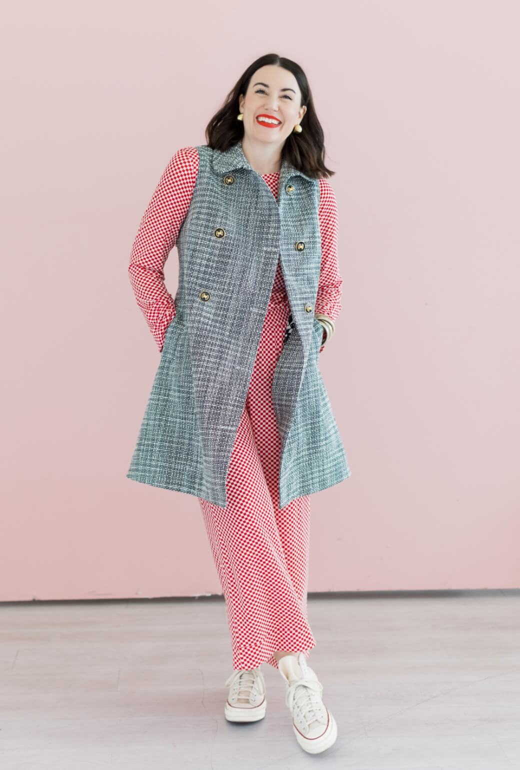 Buru x Val Wide Leg Knit Trouser - Red & White Checkerboard - Image 6