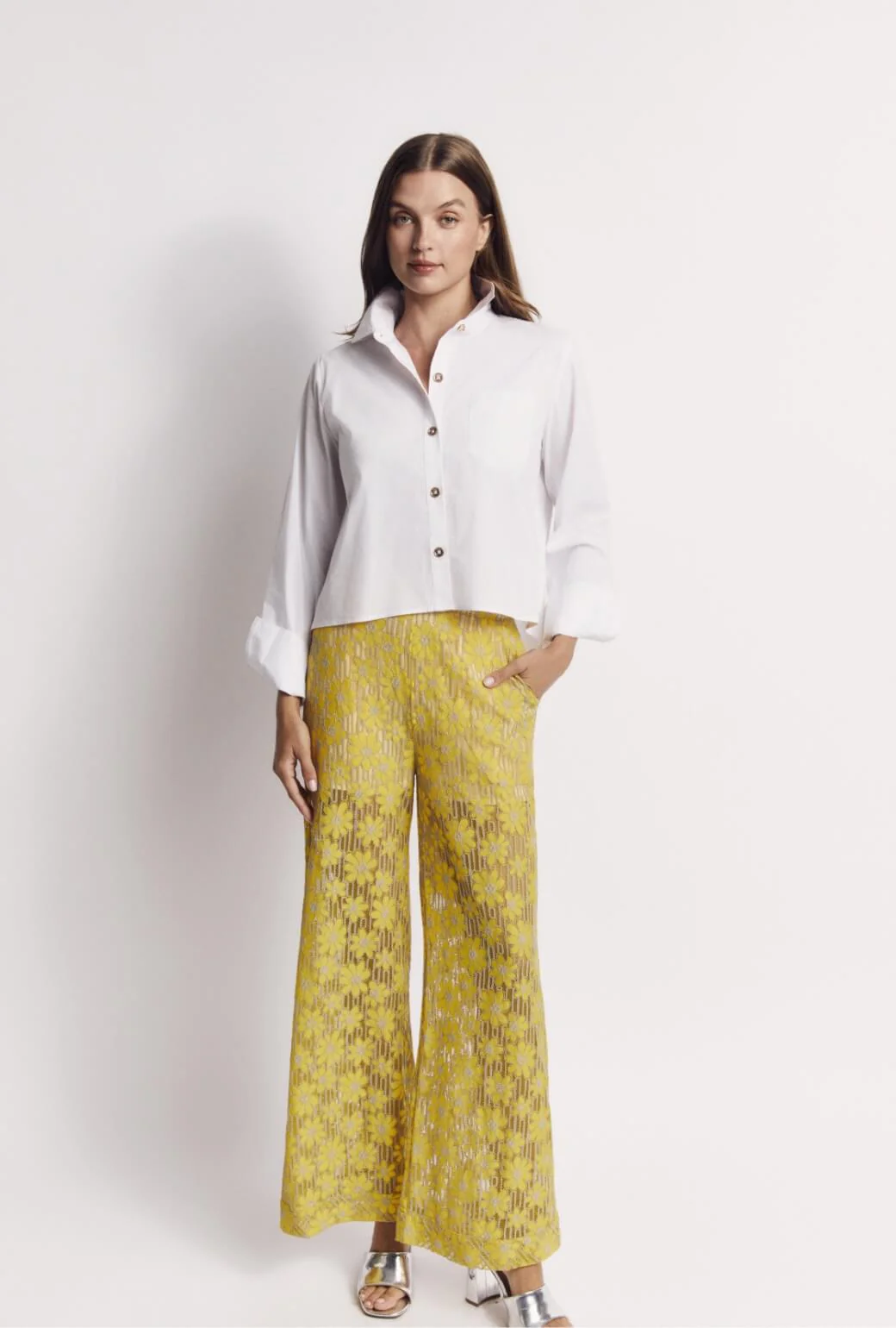 Wide Leg Trousers - Yellow Lace - Image 7